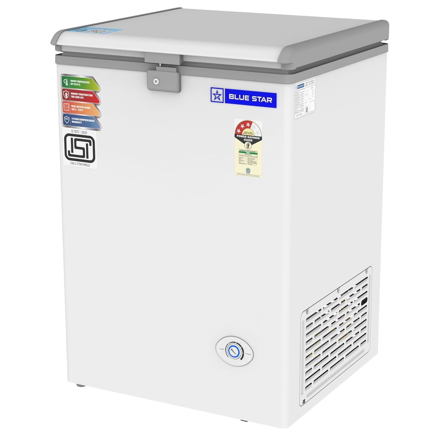 Blue Star CF3-130NPYW-RDEYN 130 Litre Chest Freezer (White, 3 Star, R600A Refrigerant, Single Door, Manual Defrost, Made in India) Bluestar