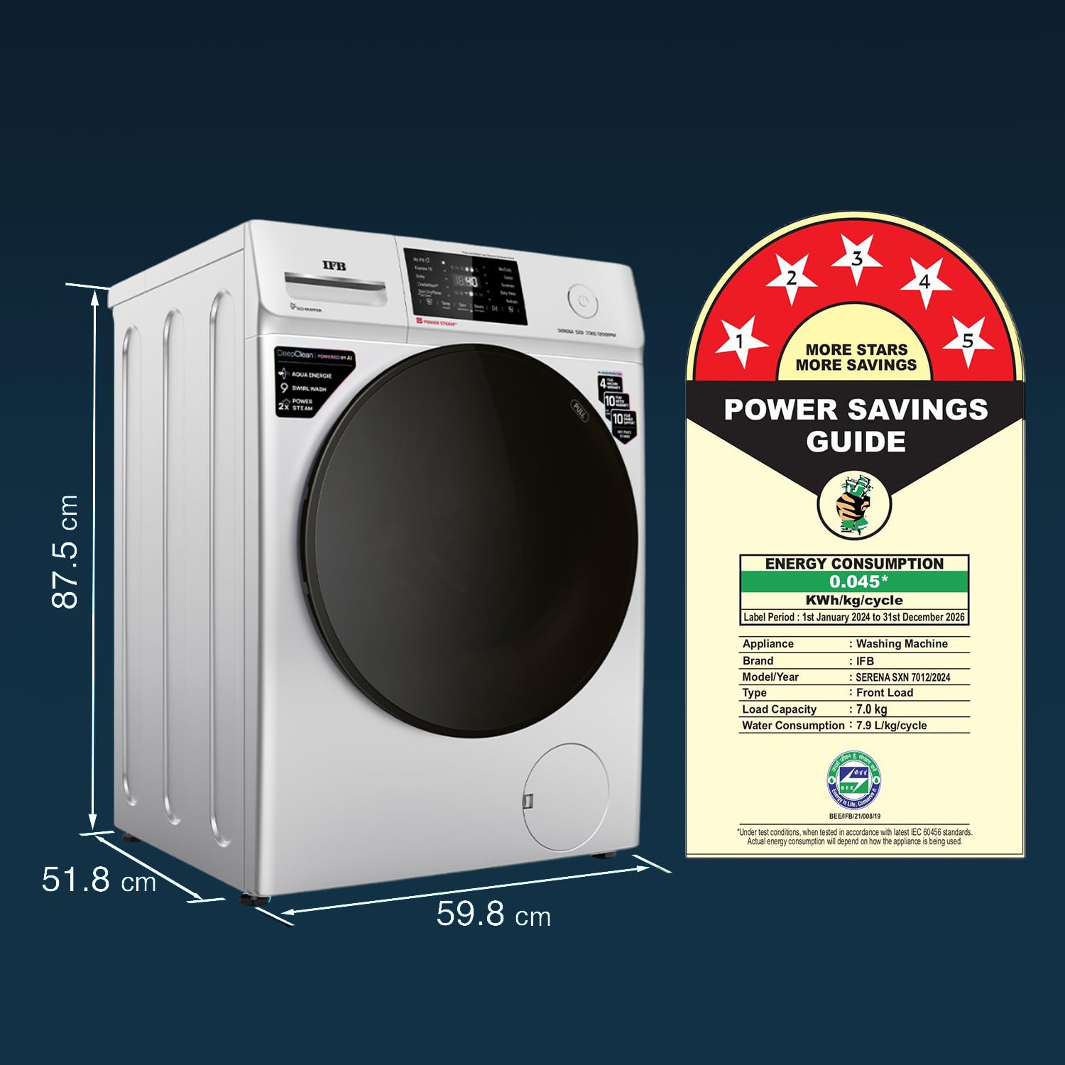 IFB SERENA SXN 7012 7 Kg 5 Star Powered by AI with 9 Swirl Wash, Wi-fi, Front Load Washing Machine  Mahajan Electronics Online