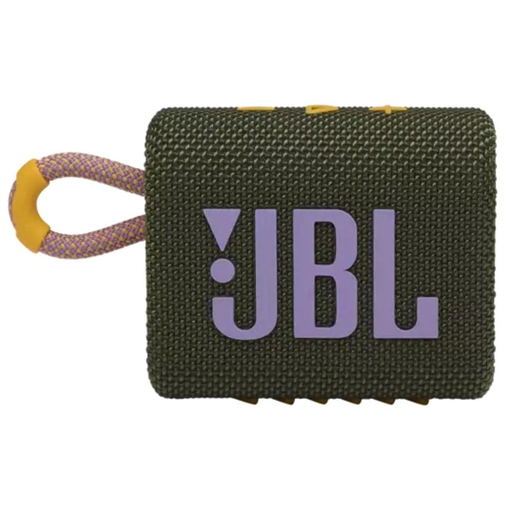 JBL Go 3, Wireless Ultra Portable Bluetooth Speaker, Pro Sound, Vibrant Colors with Rugged Fabric Design, Waterproof, Type C (Without Mic, Green) Mahajan Electronics Online