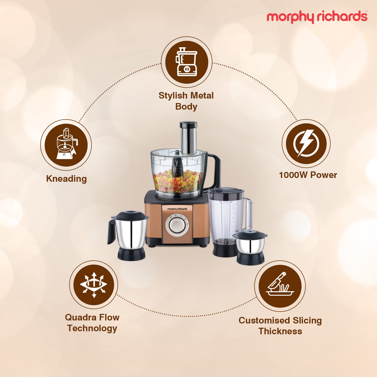 Morphy Richards Icon Superb 1000-Watt Food Processor (Copper Colour) Mahajan Electronics Online