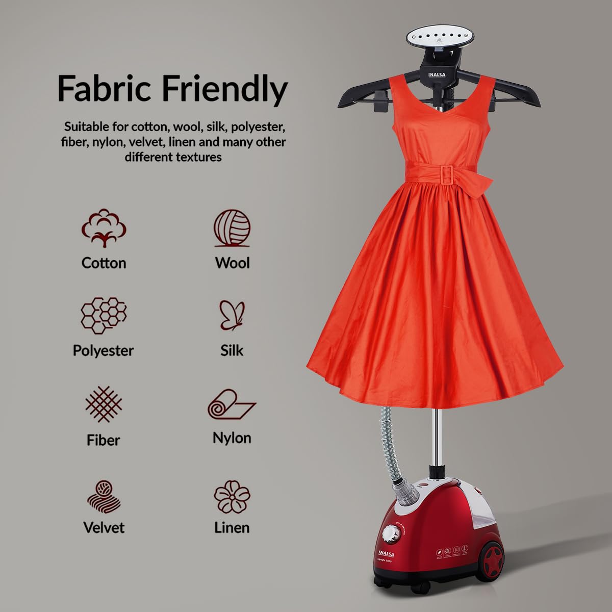 INALSA Standing Garment Steamer 1900 W Steam Iron for Clothes | Steam Output up to 28 g/min | 1.4L Tank | 50 Min Continuous Steam | Overheat Protection | Automatic Shut Off | Upright 1900. INALSA ONLINE MAHAJAN ELECTRONICS 