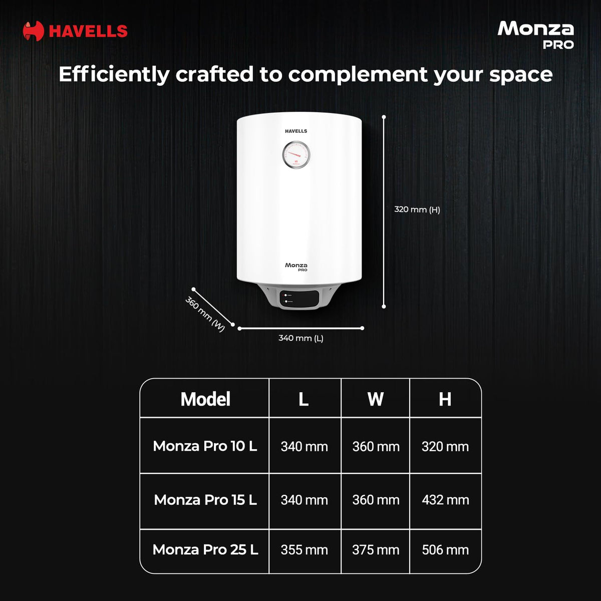 Havells Monza Pro 25L Storage GHWVMPUWAW25 Water Heater(Geyser)|Faster Heating|Safer to use|Saves electricity|Engineered for Hard Water|Endurashield Coated Anti Rust Tank|Whirlflow Technology|High Rise suitable Havells online mahajan electronics