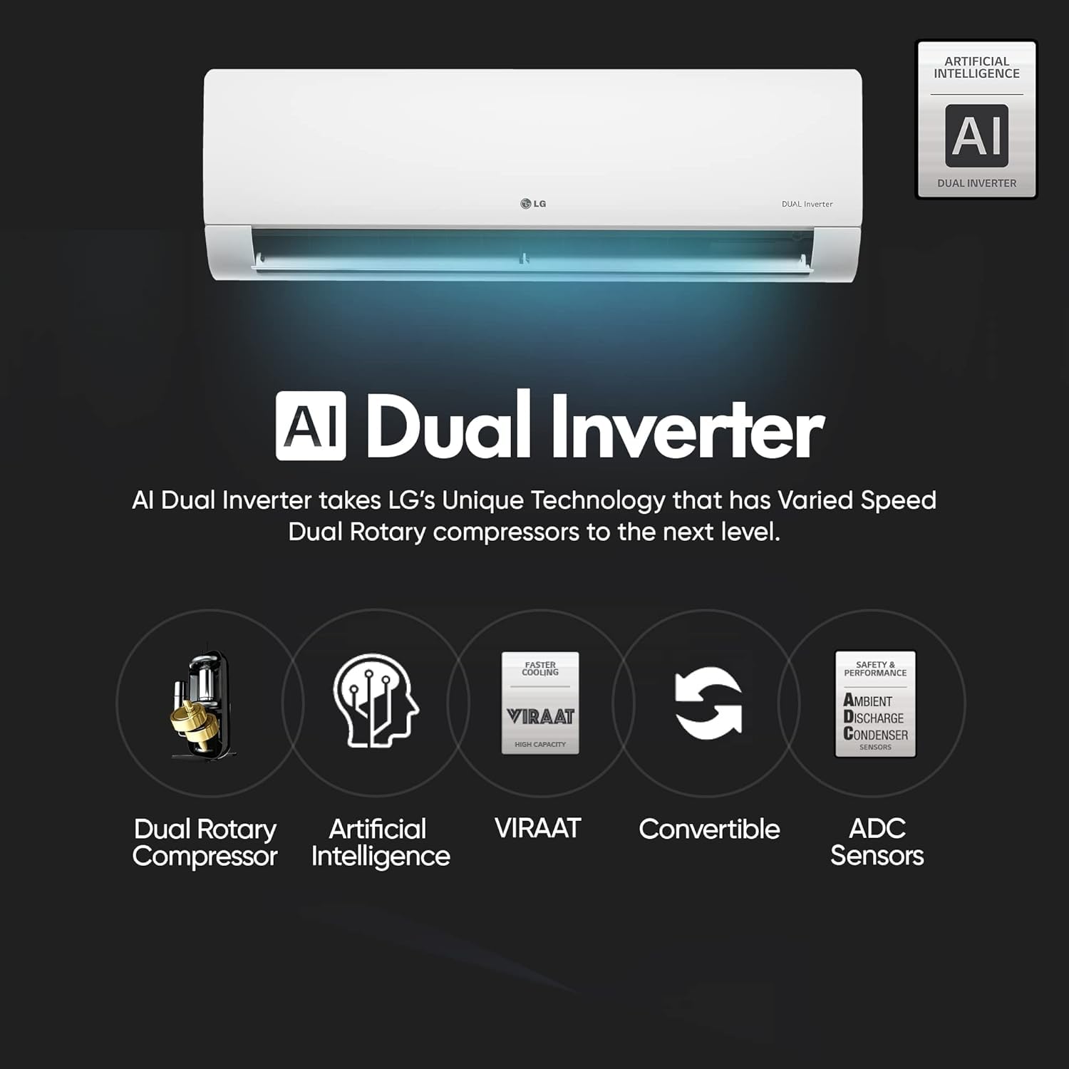 LG TS-Q19ENZE 1.5 Ton 5 Star AI DUAL Inverter Split AC (Copper, AI Convertible 6-in-1 Cooling, 4 Way Swing Mahajan Electronics Online