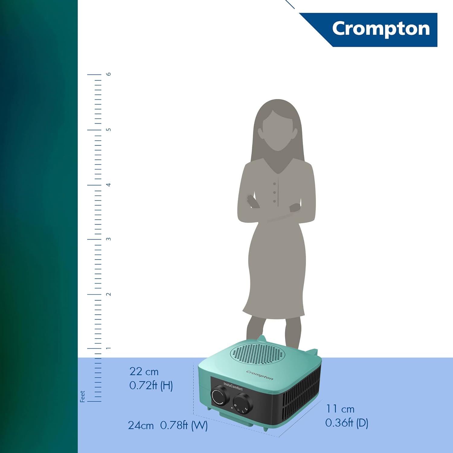 Crompton Insta Comfort Heater 2000 Watts Heat Convector with Adjustable Thermostats, Hybrid Cyan, Standard Mahajan Electronics Online