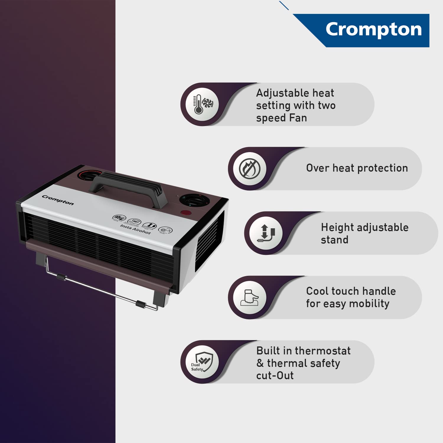 Crompton Insta Airohot 2000W heat convector with adjustable Thermostats Mahajan Electronics Online