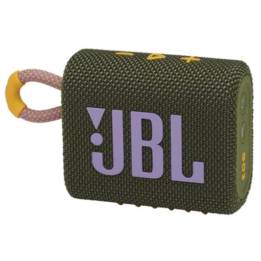 JBL Go 3, Wireless Ultra Portable Bluetooth Speaker, Pro Sound, Vibrant Colors with Rugged Fabric Design, Waterproof, Type C (Without Mic, Green) Mahajan Electronics Online