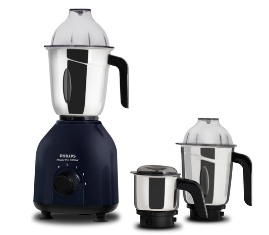 Philips HL7713/01,1000 W PowerPro Motor Mixer Grinder, 3 Jars (Azure Blue), Edged blade made of superior SS304 material Mahajan Electronics Online