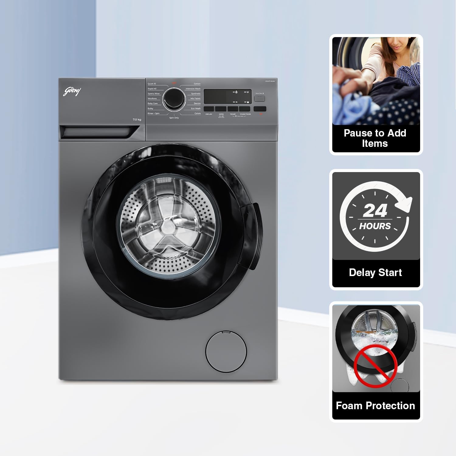 Godrej WFEON ARG 7012 5.0 FEBT SLSR7 Kg Eco-Wash With 90 ºC Hot Wash Fully-Automatic Front Load Washing Mahajan Electronics Online