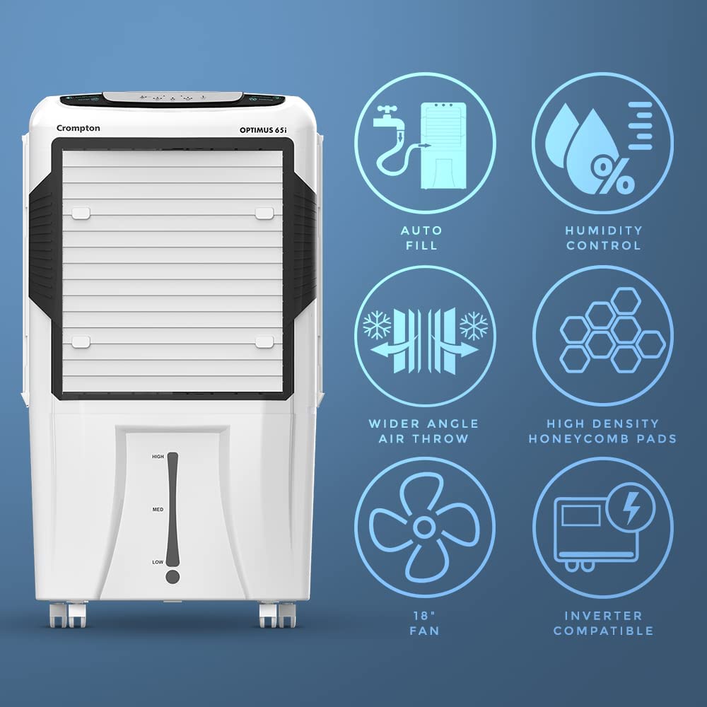 Crompton Optimus i Desert Air Cooler- 65L; with Remote Control, 18” Fan, Everlast Pump, Large & Easy Clean Ice Chamber Mahajan Electronics Online