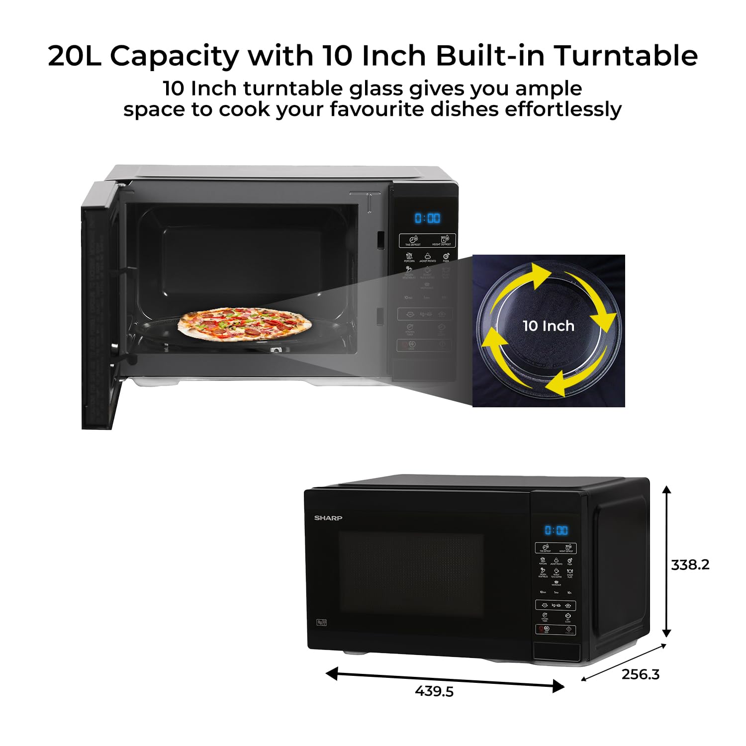 SHARP 20L Solo Microwave Oven (R220KNK Black, Ceramic Cavity, Digital Display, One-Touch Start) Mahajan Electronics Online