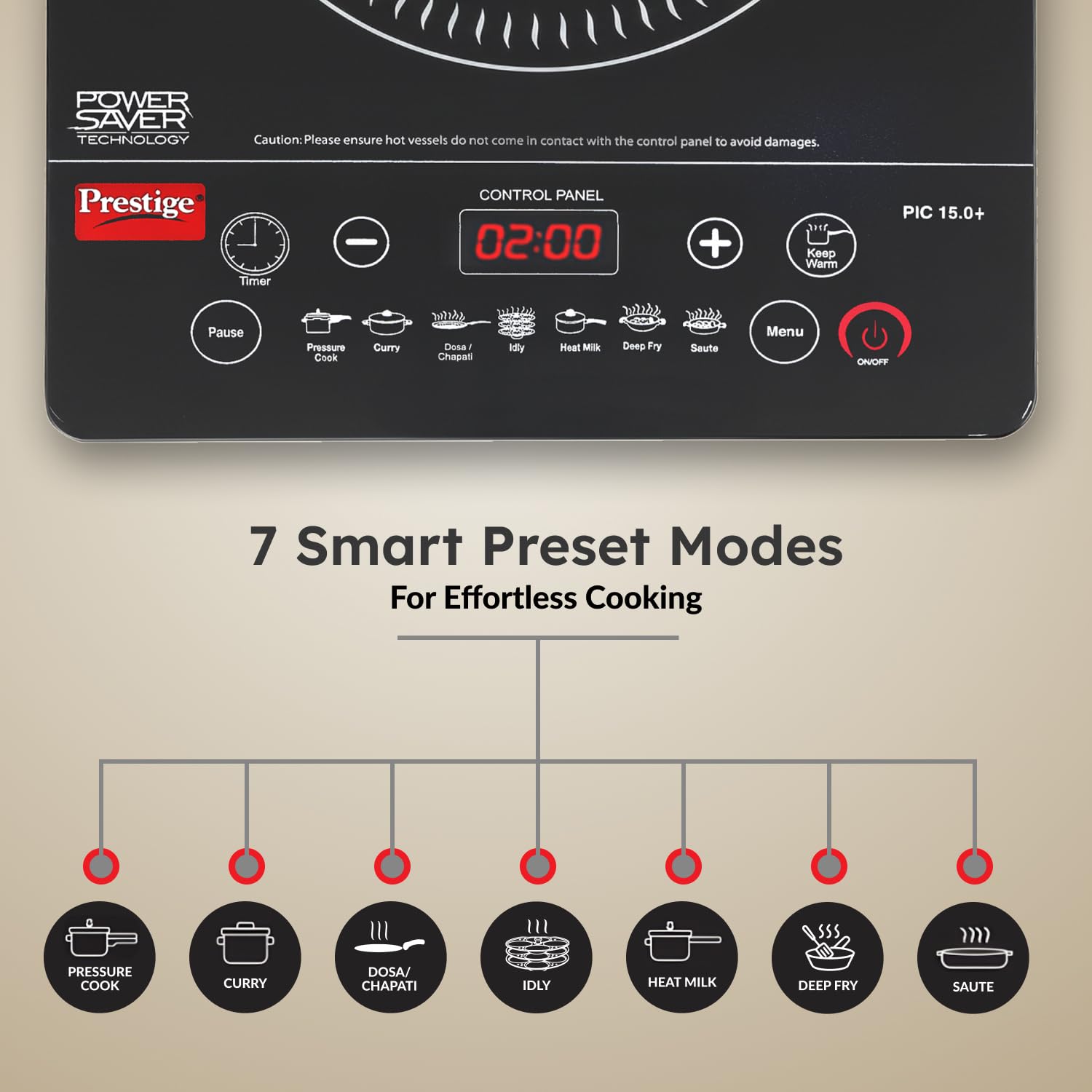 Prestige PIC 15.0 Plus 1900 Watts Induction Cooktop | 4KV Surge Protection | 7 Preset Indian Menu Options with Timer | Touch Button | Easy to Clean | Black | 1Y Warranty | BIS mahajan electronics online