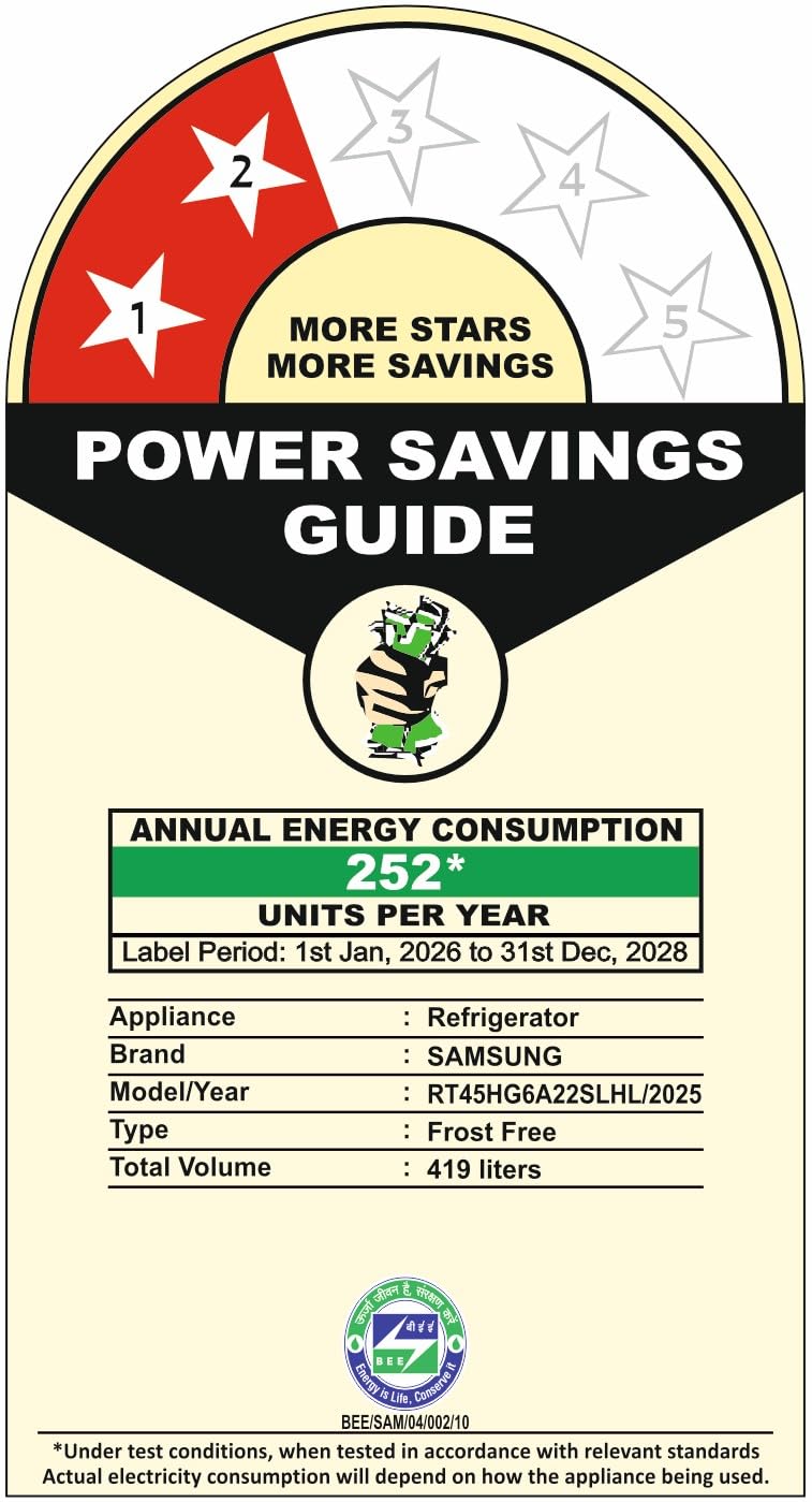 Samsung RT45HG6A22SLHL 419 L, 2 Star, Convertible 5-in-1, Digital Inverter, Frost Free Double Door, Bespoke AI WiFi Refrigerator (Silver, Easy Clean, 2026 Model) mahajan electronics online