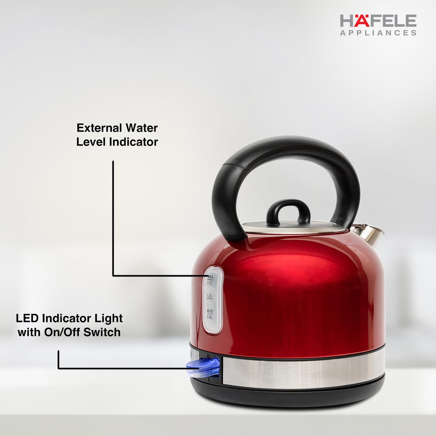 Hafele Dome Plus 2200W, 240V Electric Stainless Steel Kettle with Spout Cover with Analogue Temperature Display Mahajan Electronics Online