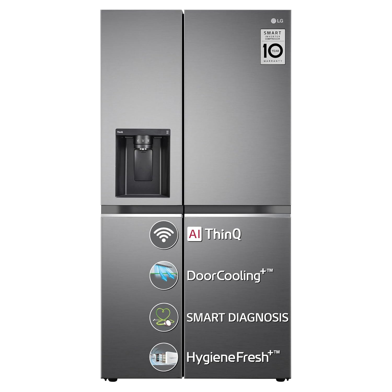 LG GL-L257CPZ3 630L  Frost Free Side by Side Refrigerator, Shiny Steel, Convertible