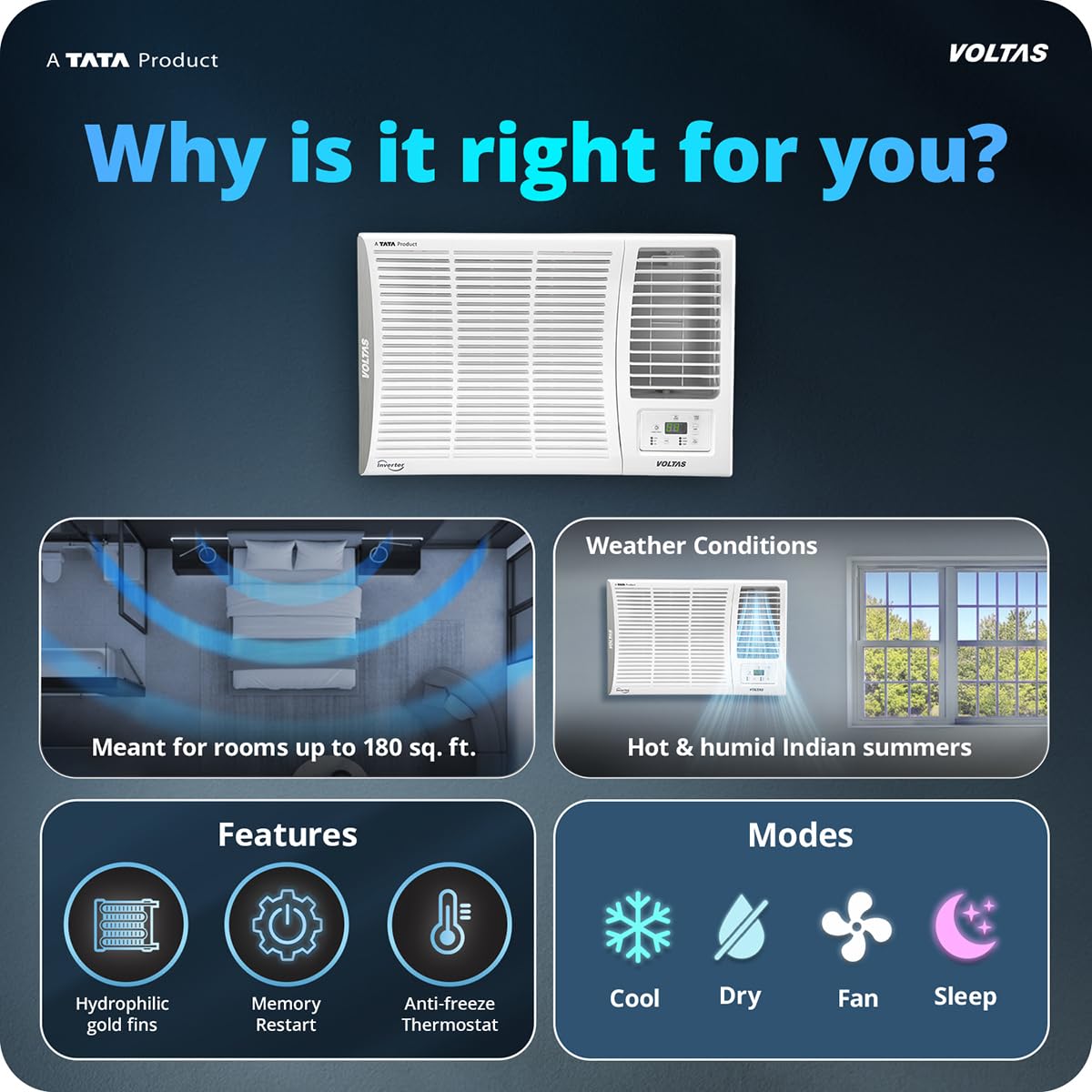 Voltas 182FS ELITE, White 1.5 ton 2 Star Fixed Speed Window AC (Copper, Anti Dust Filter, 2-Way Air Swing, Memory Restart, Sleep Mode () mahajan electronics online