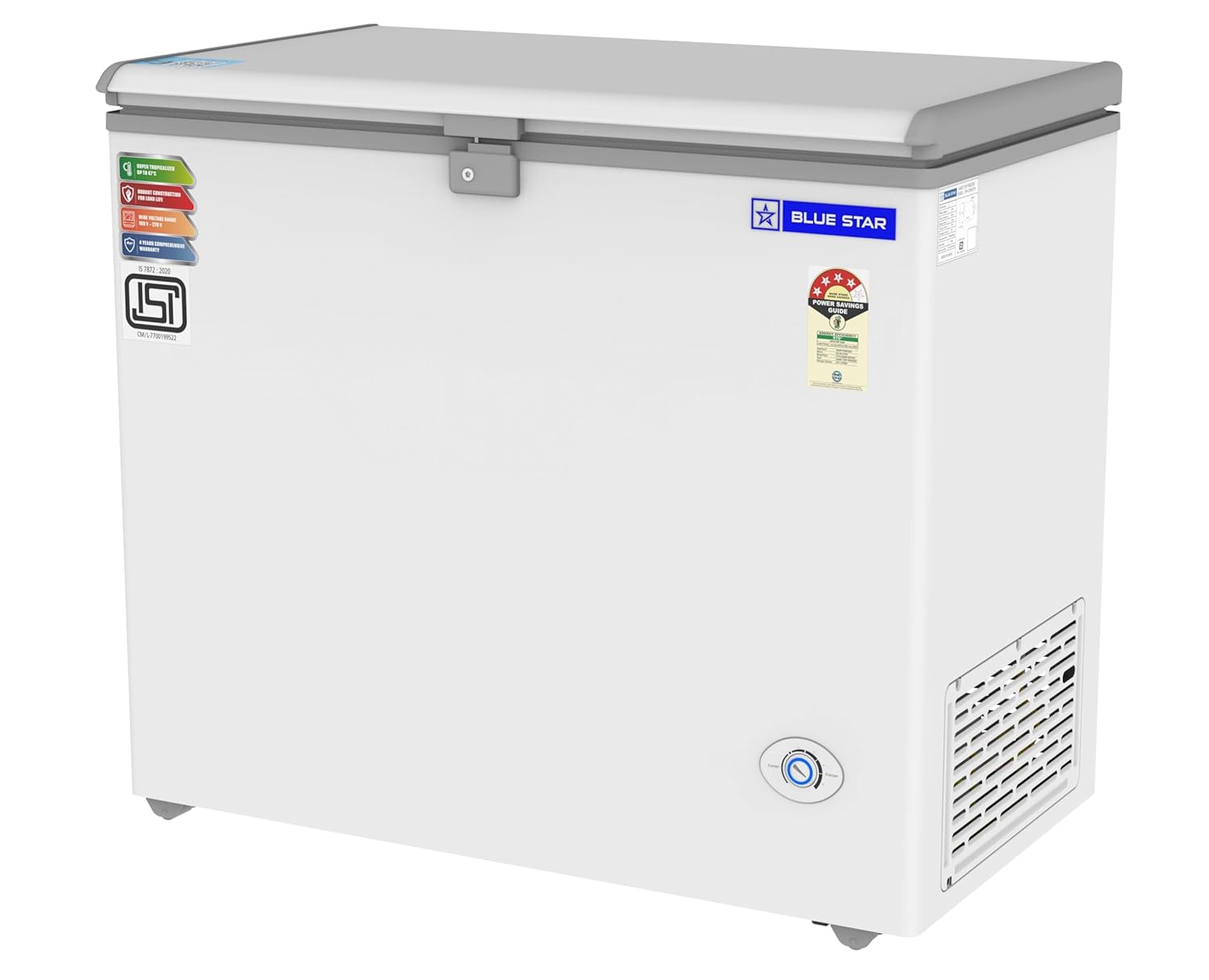 Blue Star CF4-230NEYW 2300 Litres 4 Star Double Door Chest Freezer (Direct Cooling Technology, White) Mahajan Electronics Online