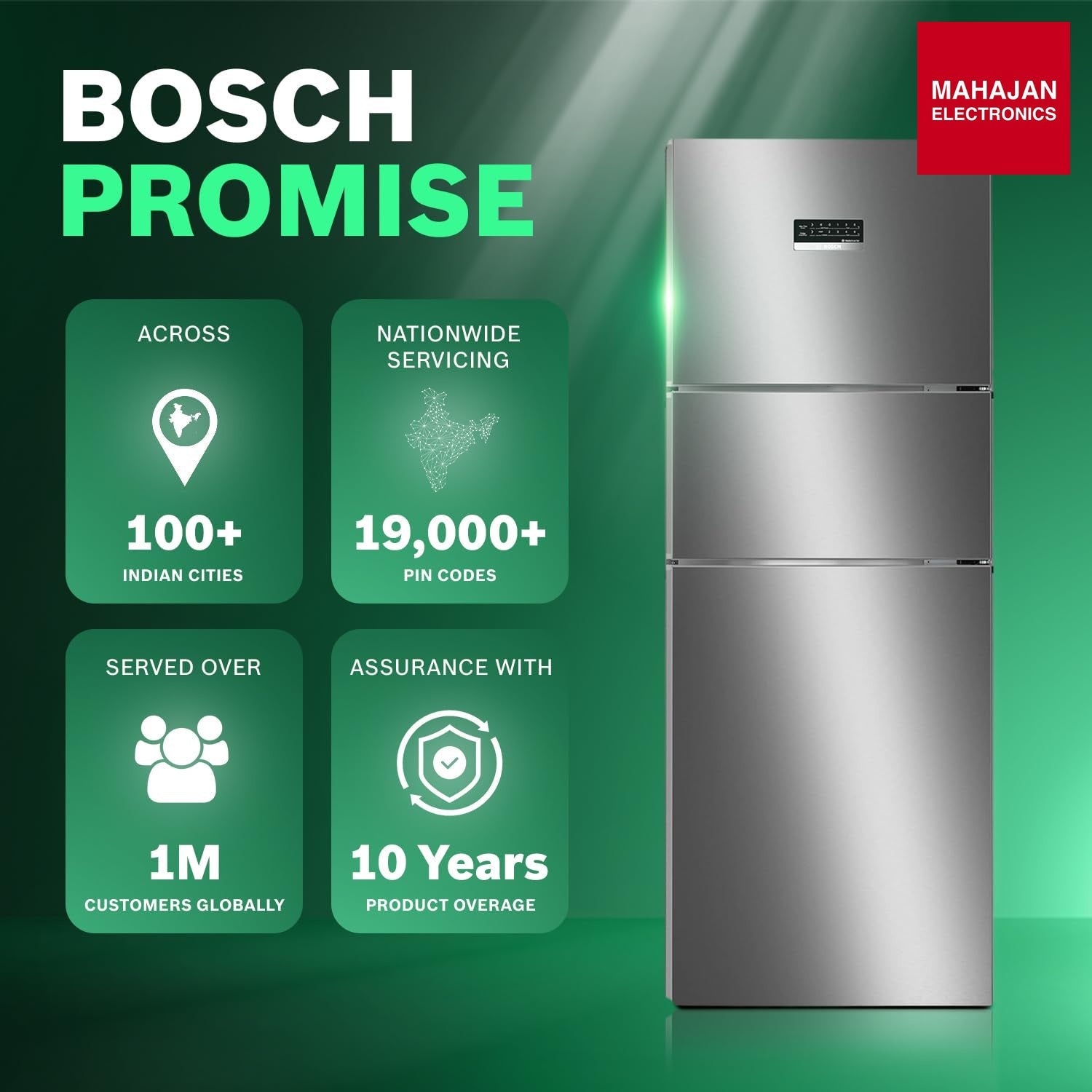 Bosch CMC33K03NI 302L, 3 Star, MaxFlex Convert Frost Free Triple Door Refrigerator | 8-in-1 Convertible Storage Modes | 57L Extra Convertible Zone | Cool Extend up to 18 hours (, Smokey Steel) Bosch online mahajan electronics