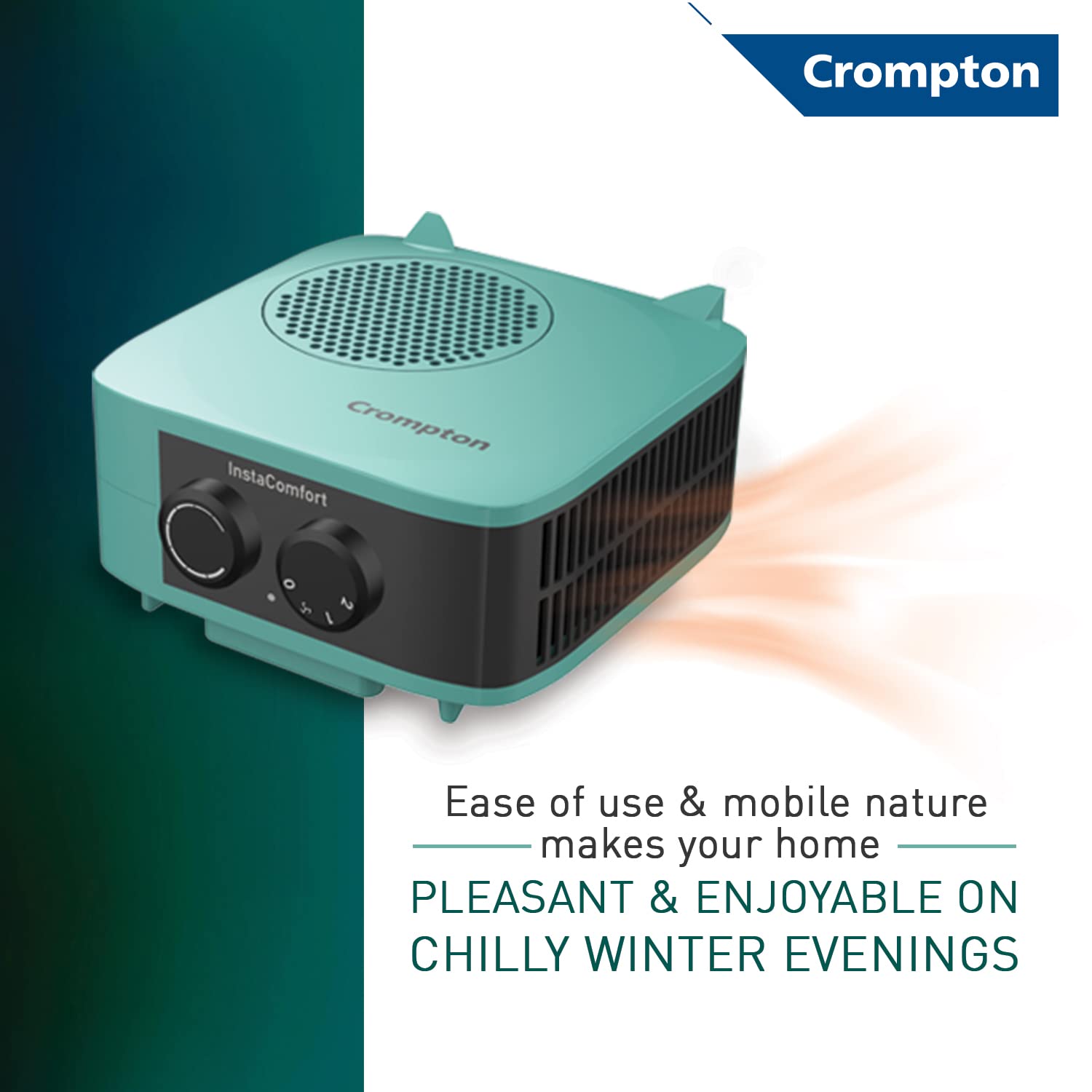 Crompton Insta Comfort Heater 2000 Watts Heat Convector with Adjustable Thermostats, Hybrid Cyan, Standard Mahajan Electronics Online