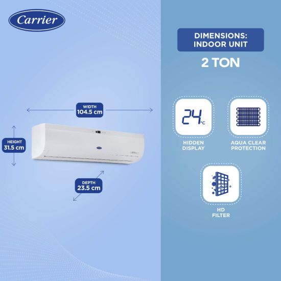 Carrier Durawhite Exi, CAI24DH3R32F0 2 ton 3 star inverter split ac (Copper, Convertible 6-in-1 Cooling, PM2.5 Filter, 2024 Model, White) Mahajan Electronics online