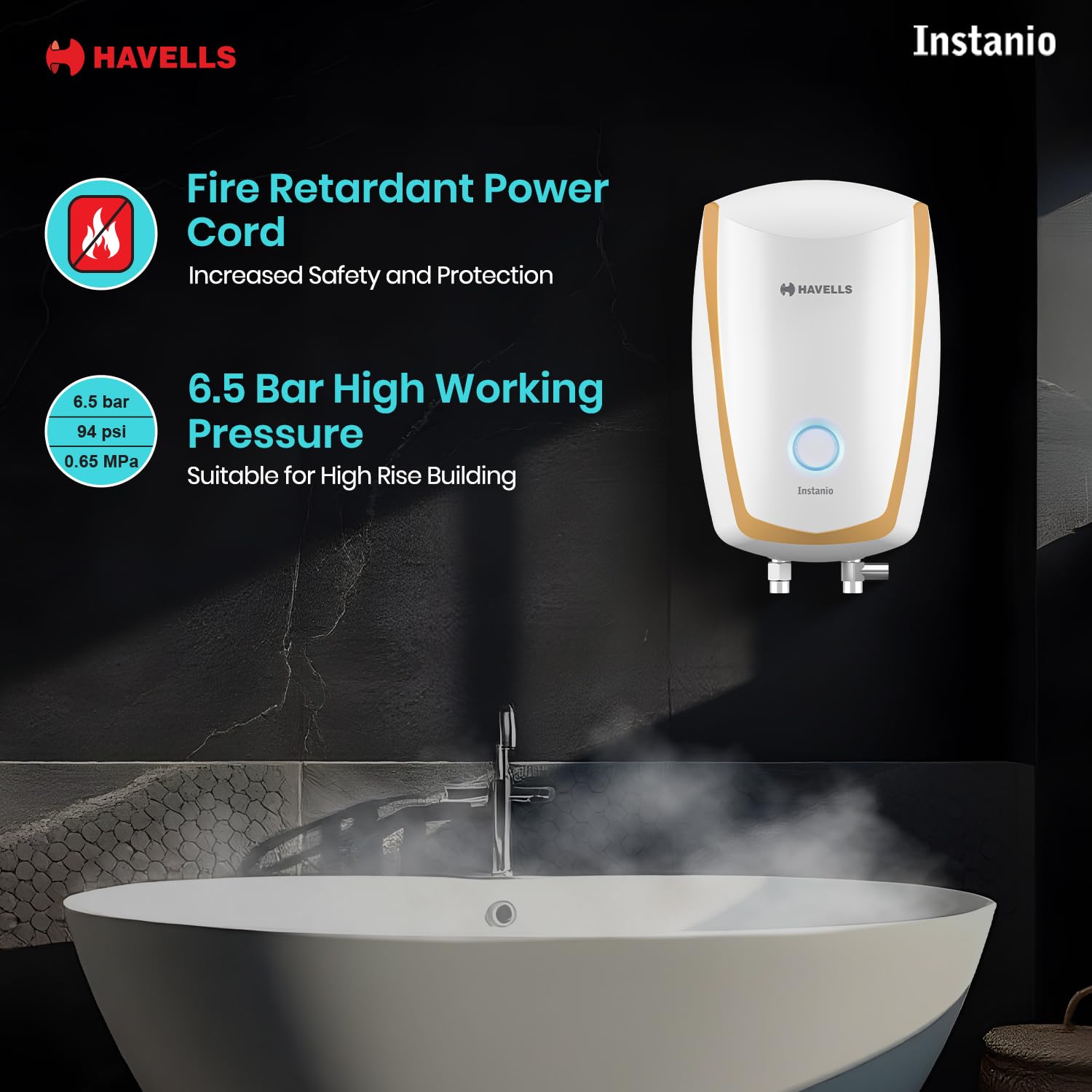 Havells Instanio 3L Instant Water Heater(Geyser)|Temp. Sensing LED Indicator| Rust & Shock Proof Body| ISI Marked|Warranty:5 year on Inner Tank| High Rise Compatible(White Mustard) Mahajan Electronics Online