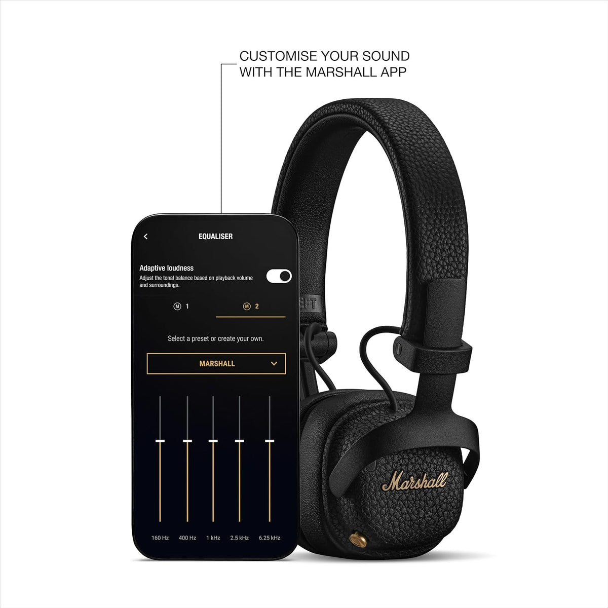 Marshall Milton A.N.C. Wireless On-Ear Headphones with Adaptive Active Noise Cancelling | 80 Hours Wireless Playtime | Durable & Foldable Design for Travel | Spatial Audio - Black Marshall