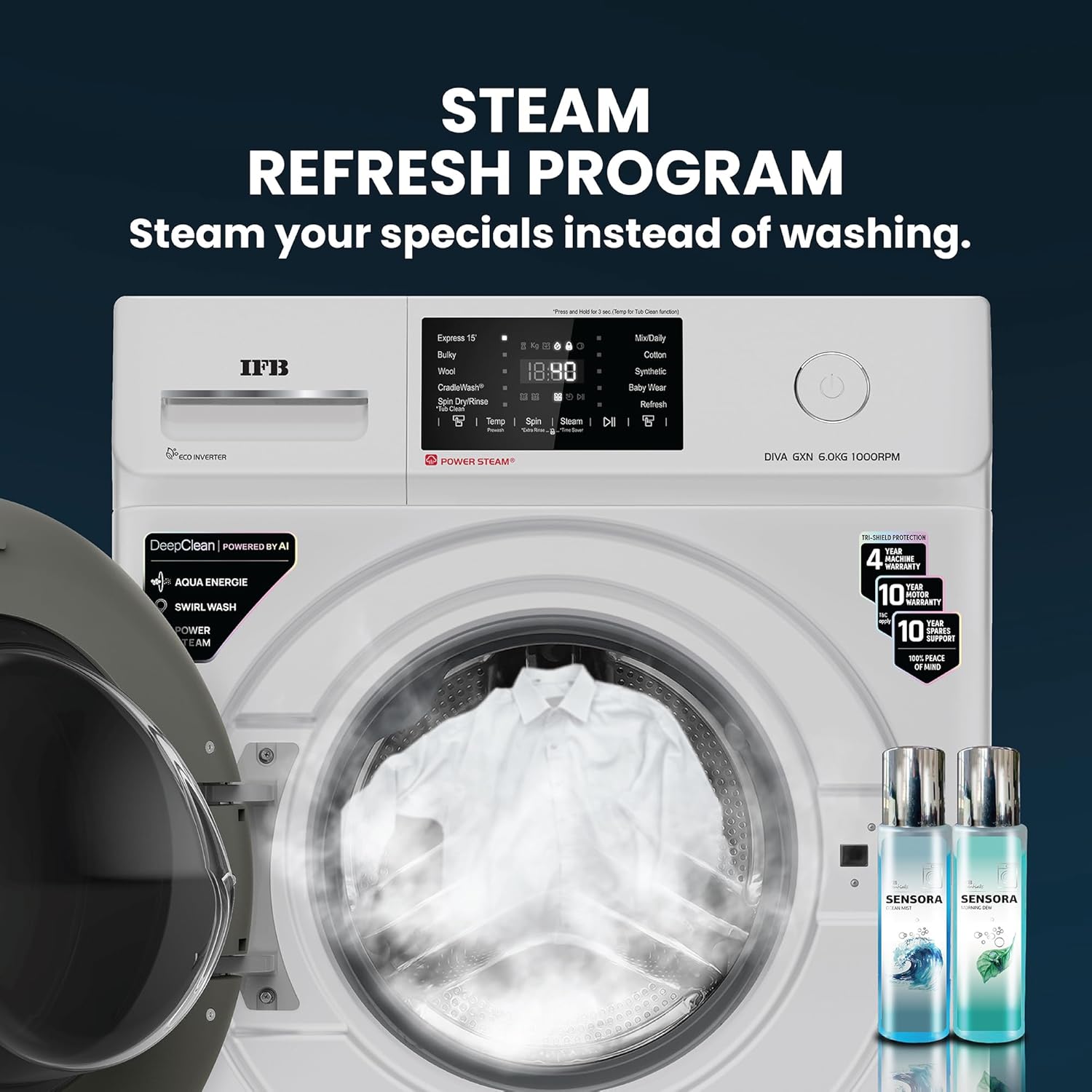 IFB DIVA GXN 6010 CMS 6 Kg 5 Star, DeepClean® Technology, AI Powered, Fully Automatic Front Load Washing Machine ( PowerSteam®, 9 Swirl, Steam Refresh, Inbuilt Heater, Eco Inverter, Grey) Mahajan Electronics Online