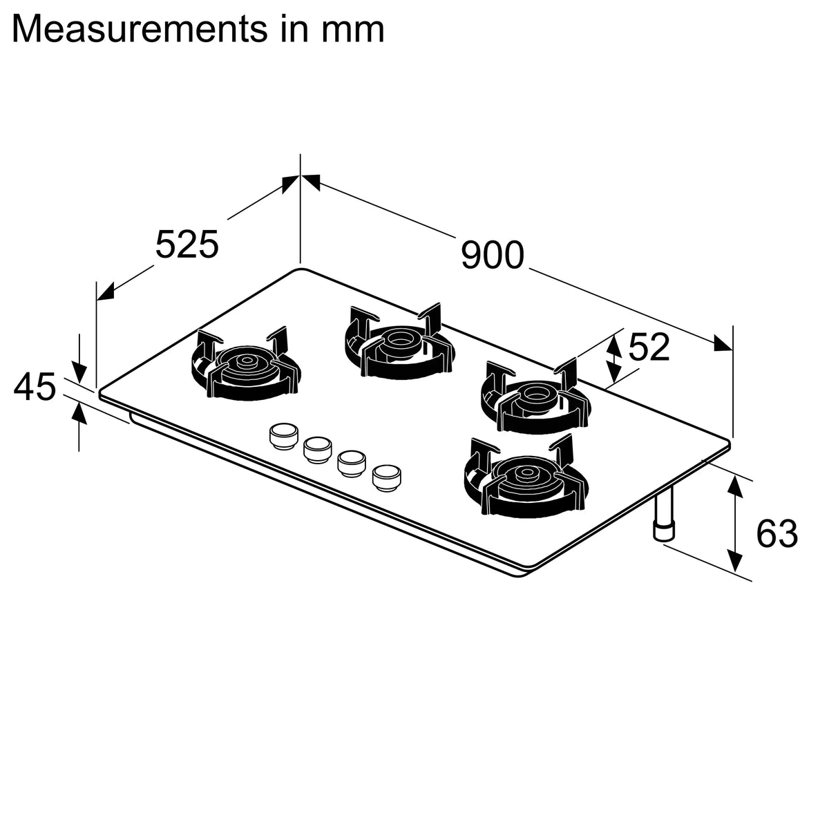 Bosch PNH9O6G20I Series 6 Gas hob 90 cm Tempered glass, Black