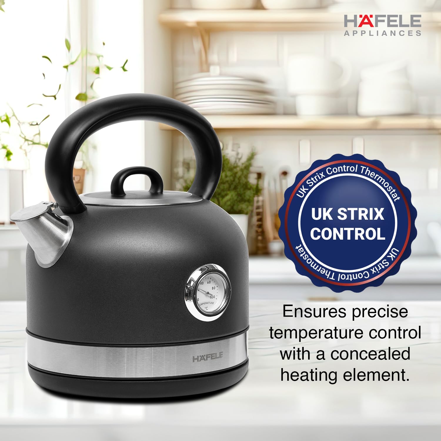 Hafele Dome Plus 2200W, 240V Electric Stainless Steel Kettle with Spout Cover with Analogue Temperature Display Mahajan Electronics Online