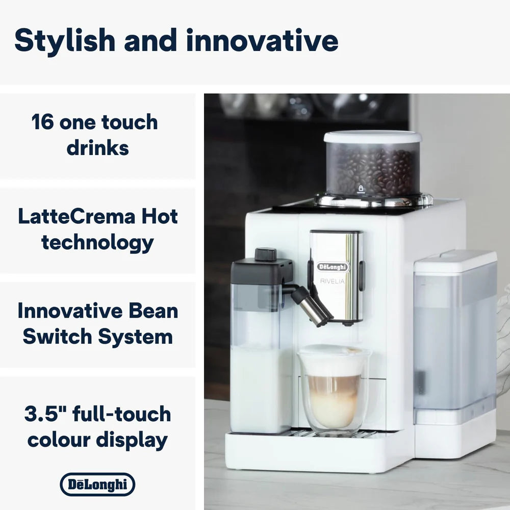 De’Longhi Rivelia EXAM440.55 | Fully Automatic Coffee Machine | Bean-to-Cup | LatteCrema Hot | 3.5” Touch Display |White Mahajan Electronics Online