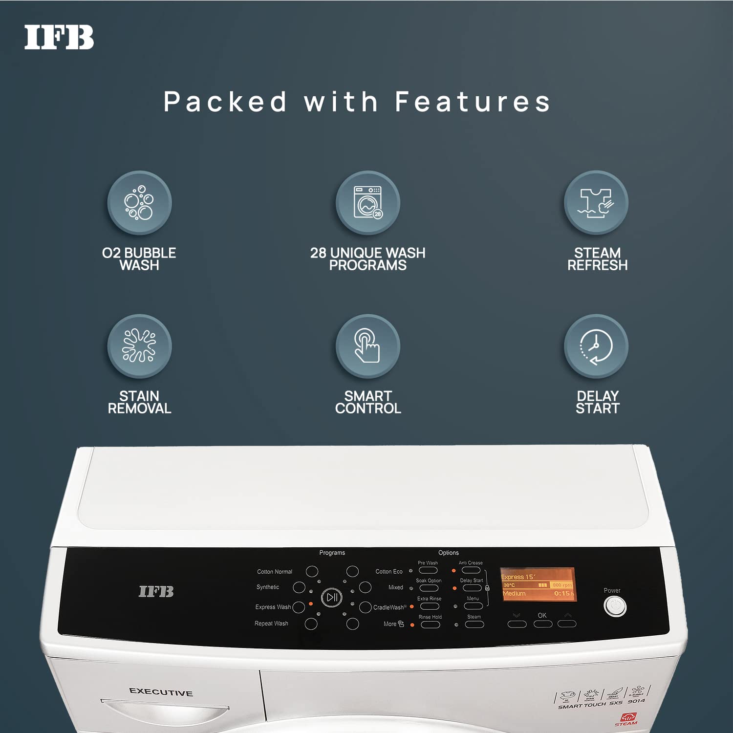 IFB EXECUTIVE SMART TOUCH SXS, Silver 9 Kg 5 Star Front Load Washing Machine 2X Power Steam ( Bubble Wash, 4 years Comprehensive Warranty) - Mahajan Electronics Online