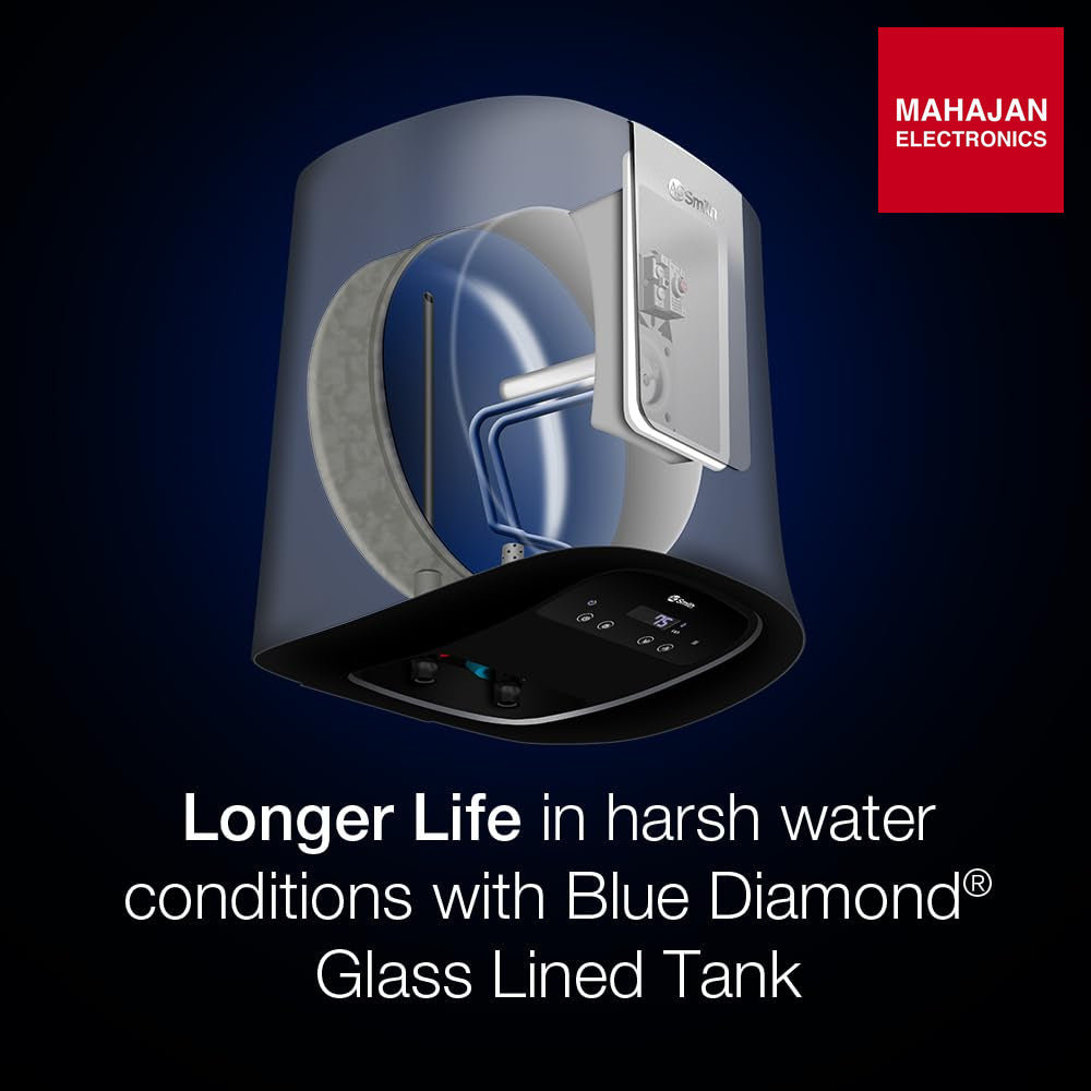 AO Smith HeatBot DG Water Heater 15 Litre | Blue Diamond Glass Lined Tank | PUF Insulation for Energy Savings – Mahajan Electronics Online.