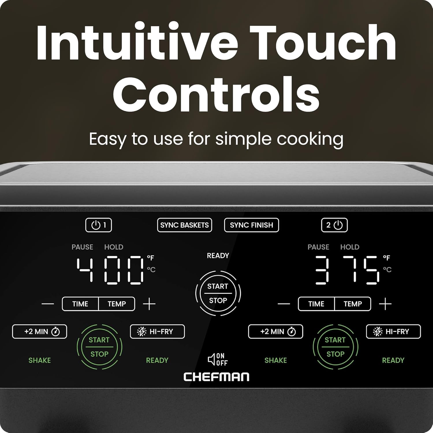 Chefman RJ38-SQPF-3TDB-2W-IN TurboFry Touch Dual Air Fryer, Maximize The Healthiest Meals With Double Basket Capacity, One-Touch Digital Controls And Shake Reminder For The Perfect Crispy And Low-Calorie Finish Mahajan Electronics Online