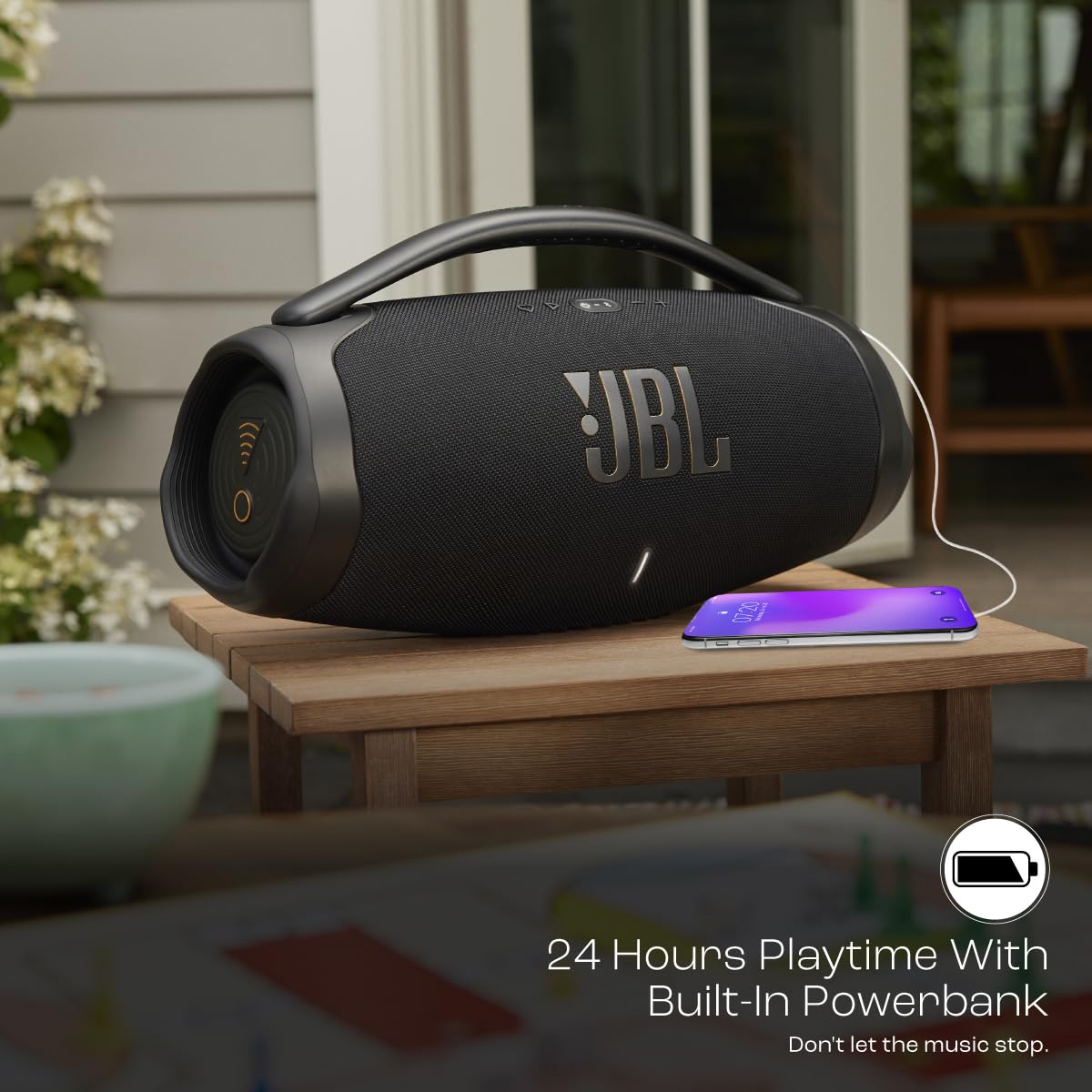 JBL Boombox 3 Wi-Fi, Wireless Portable Bluetooth Speaker, 24H Playtime, Deepest Bass, Built-in Powerbank, Wi-Fi with AirPlay, Alexa Multi-Room, Chromecast Built-in™, PartyBoost, IP67, App (Black) - Mahajan Electronics Online