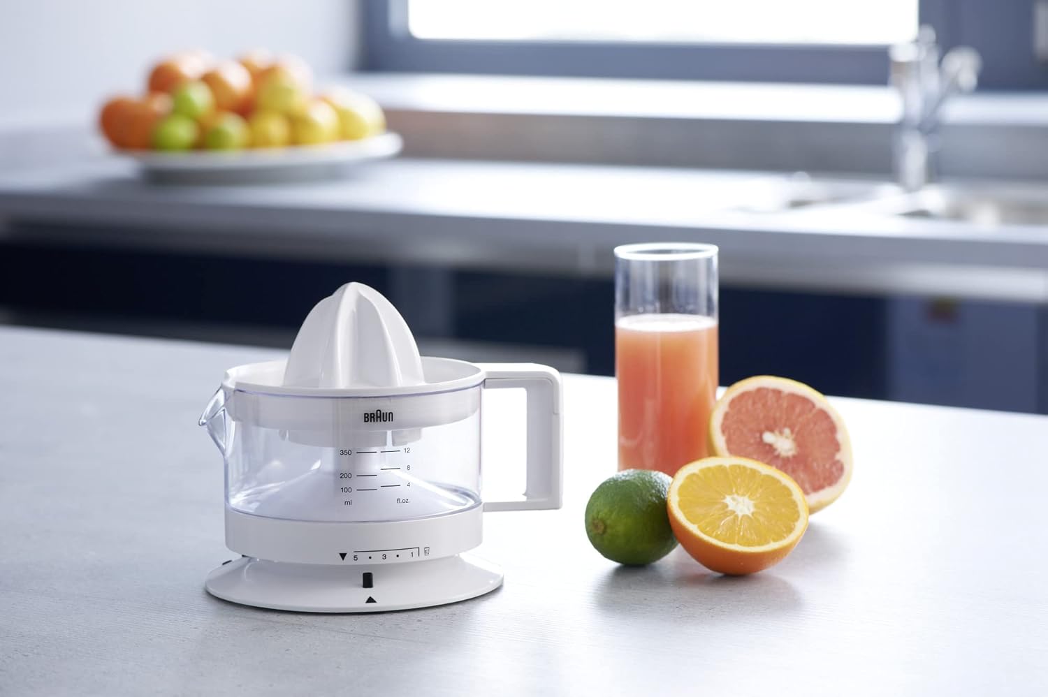 Braun Electric Citrus Juicer, Automatic Juice Extractor for Citrus Fruits, Left - Right Rotation, Auto Stop Start Function, Portable Fruit Squeezer, Transparent Jar, Pulp Control, 20 Watt, CJ-3000 Mahajan Electronics Online