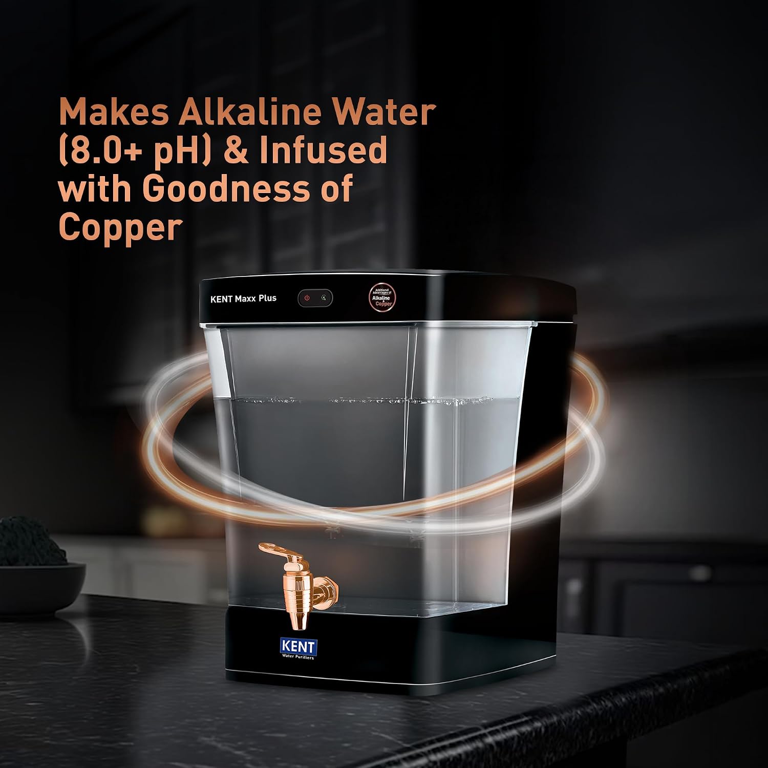 KENT Maxx Plus B UV Water Purifier | UV+UF+Alk+Cu | 7L Transparent Detachable Tank | With Benefits of Alkaline&Copper | Fully Automatic Operation | UV Fail Alarm | Wall Mountable | 60 L/hr Output |Black Kent