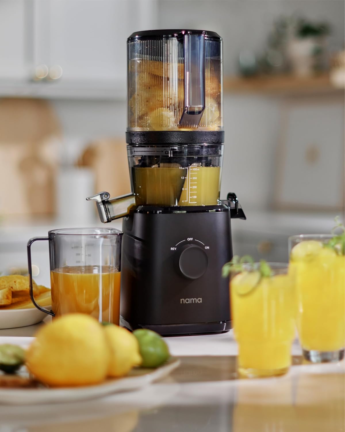 Nama J2 Cold Press Juicer – Self Feeding for Hands-Free Operation with Wide Mouth Hopper for Whole Recipe Loading, Zero Waste Masticating Juicer For More Juice, Less Pulp – Easy Cleanup & Assembly  Black Nama