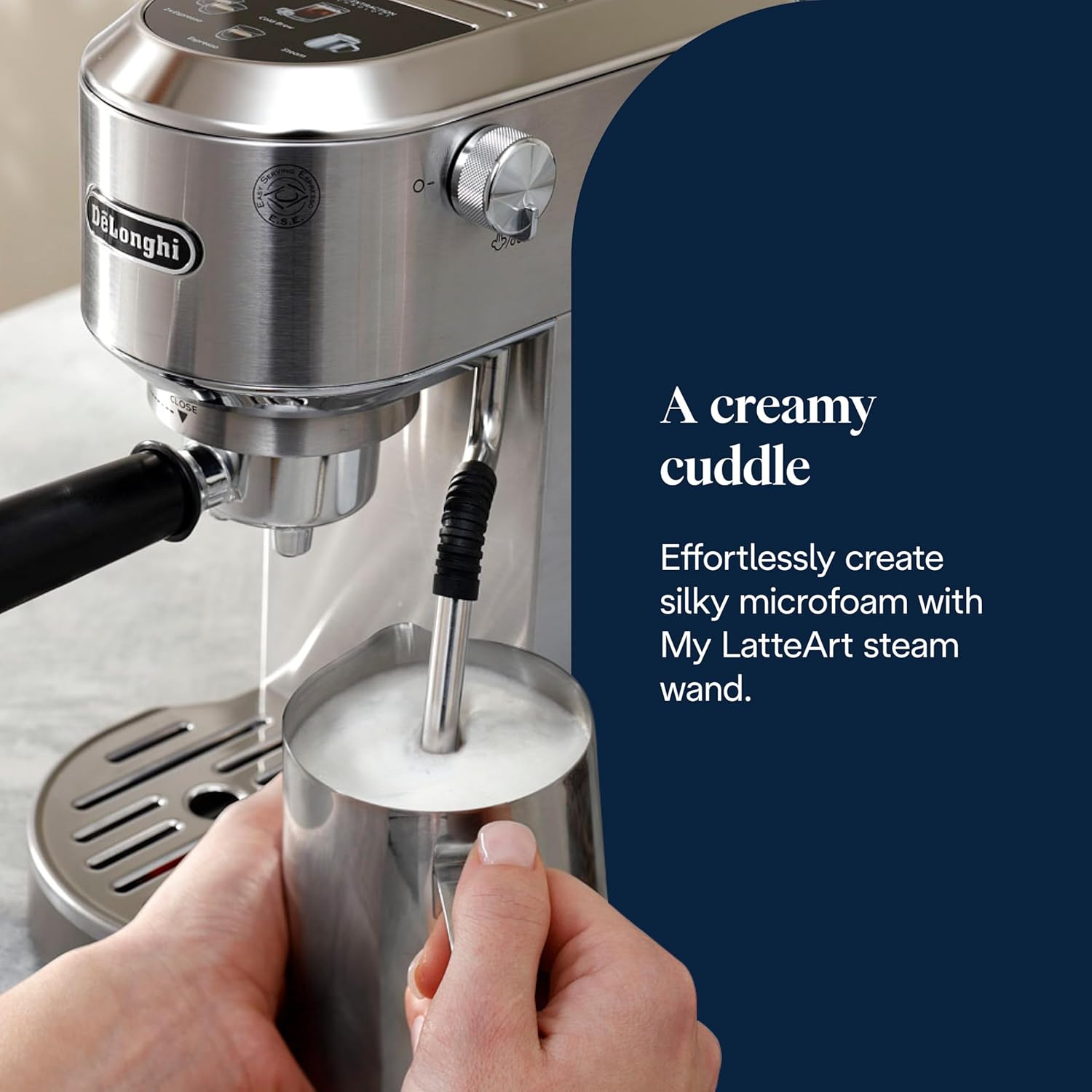 DeLonghi Dedica Duo EC890.M, Barista Coffee Machine with Pump, Espresso and Cold Brew, Manual Coffee Machine with LatteArt Steam Rod, 15 cm Wide, 2 Espresso, Touch Screen, Cup up to 13 cm, Metal Mahajan Electronics Online