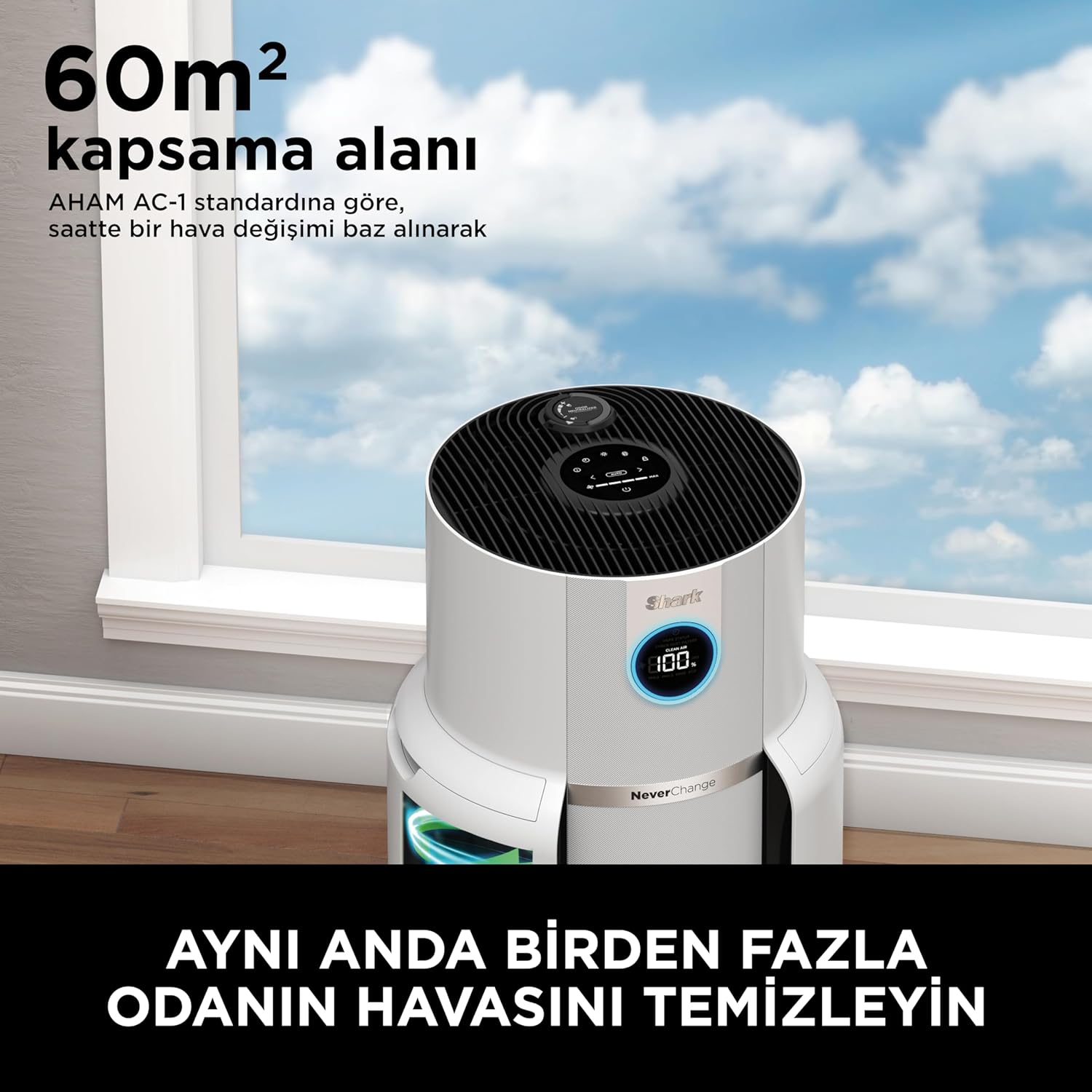 Shark HP150EU NeverChange Up to 5 Years Air Purifier for Home, Bedroom, Space Coverage 60m2, 5-Year HEPA Filter Catches 99.97% of Allergens, Pollen, Pet Chips, Silent LED Display, White Mahajan Electronics Online