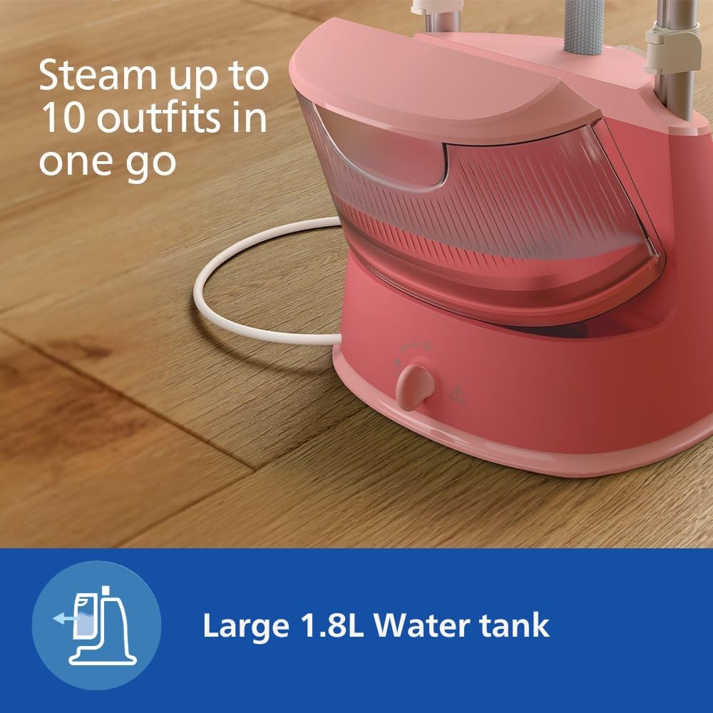 PHILIPS Standing Garment Steamer STE1020/40-1800 Watts, 1.8 LTR Water Tank, Refresh Woolens with Upto 36 gm Steam Output, Adjustable Double Pole- No Burns Guaranteed from World's No.1 Ironing Brand Mahajan Electronics Online