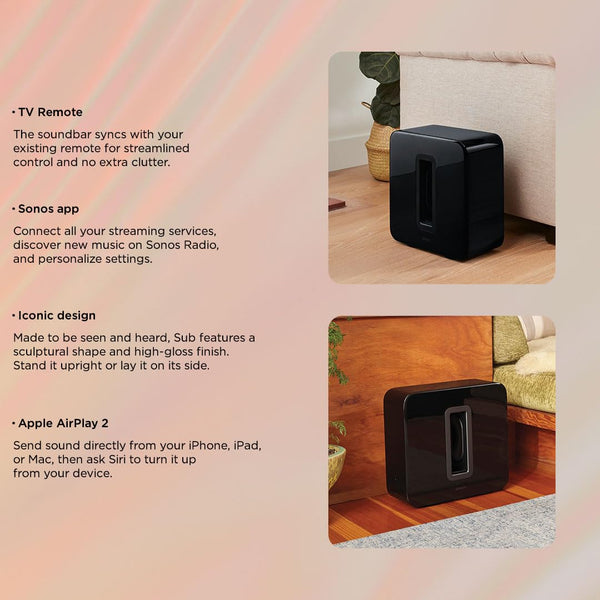 Sonos Sub (Gen 3) Wireless Subwoofer – Pure Deep Bass, 25 Hz Frequency Response, Distortion-Free Sound Black 24-Hour Delivery in Delhi NCR
