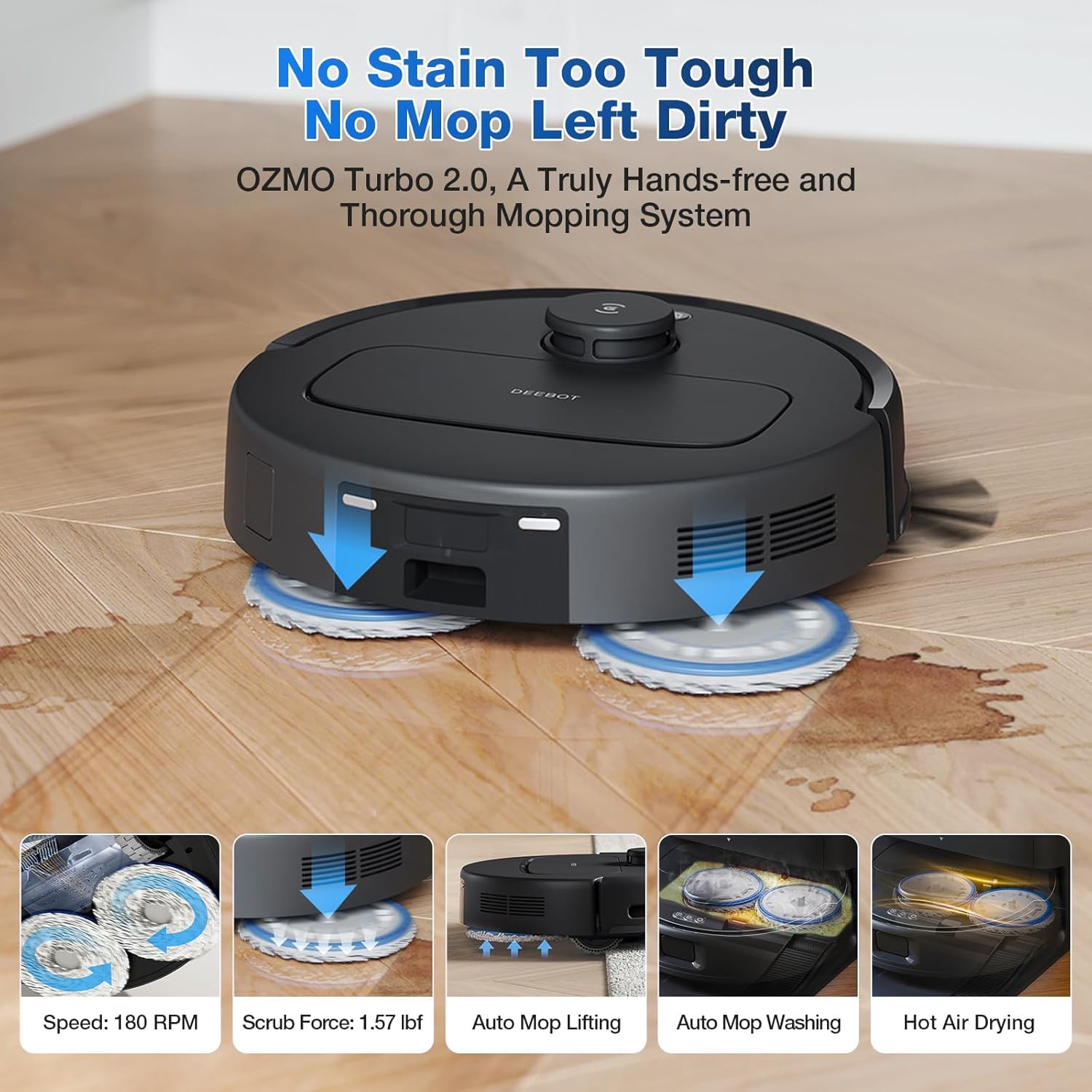 ECOVACS Deebot N30 PRO Omni 2 in 1 Robotic Vacuum Cleaner & Mop, 10000 Pa Suction, 3500+ Sq.Ft, Self-Emptying Omni-Station, TruEdge Mopping, ZeroTangle 2.0, Hot Air-Drying, Auto-Lift Mop on Carpet