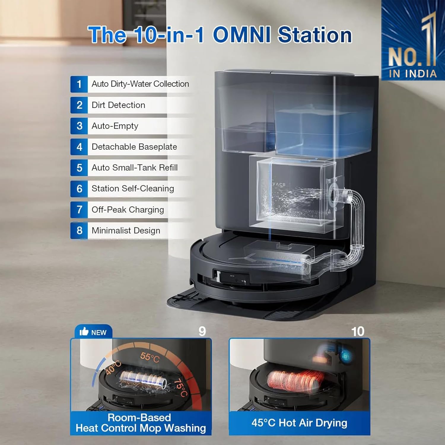 ECOVACS DEEBOT T80 Omni 2 in 1 Robot Vacuum Cleaner & Mop, 2025 New Launch, 18000 Pa, 6400 mAh Battery, OZMO Roller Real-Time Mop Washing, Self-Emptying, Hot Air Drying, AI ReMop 2.0, ZeroTangle 3.0 Mahajan Electronics Online