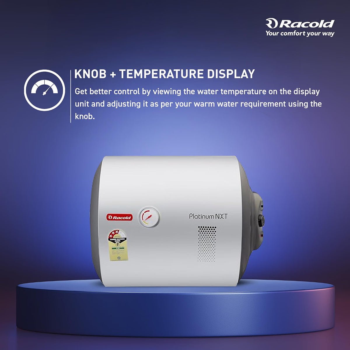 Racold Platinum Nxt 50L RHS Horizontal Energy Efficient Water Heater(Geyser) for Home| 33% faster heating |Titanium Plus technology |Free Standard Installation & Pipes | Suitable for bathroom Racold