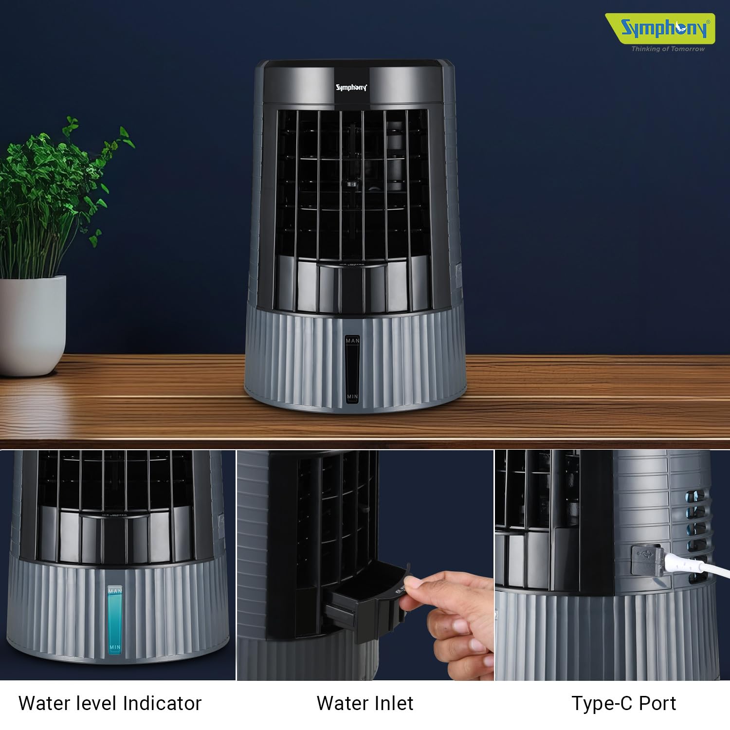 Symphony Duet Mini Portable Tabletop Air Cooler for Home and Office with Whisper Quiet Operation and Touch Control(Grey) Mahajan Electronics Online