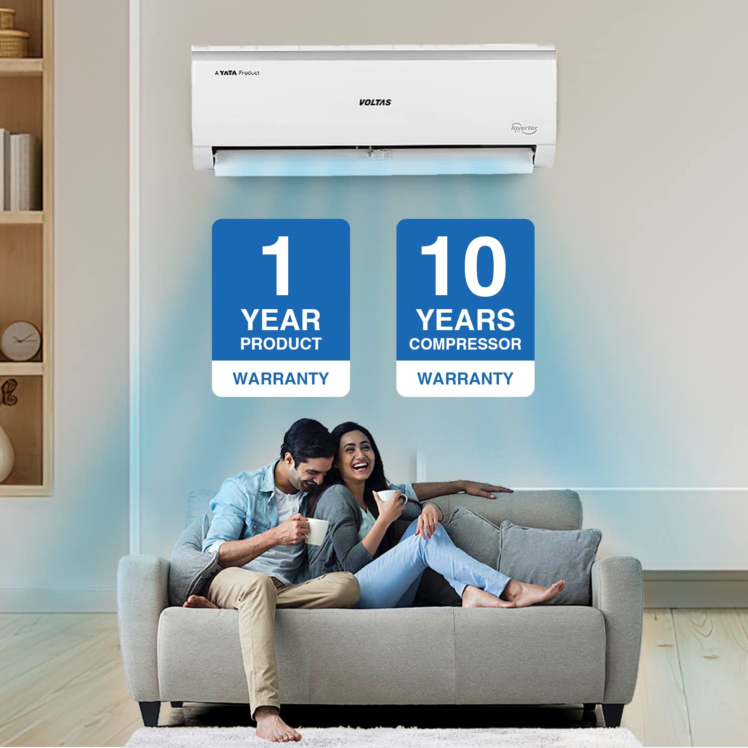 Voltas 1 Ton 5 Star, Inverter Split AC(Copper, 4-in-1 Adjustable Mode, Anti-dust Filter, 125V Vectra Elite, White)