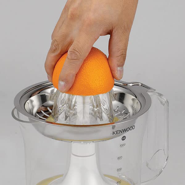 Kenwood JE290A Electric Citrus Juicer, 1 Litre Capacity, 40 Watts, Automatic Juice Extractor for Citrus Fruits, Stainless Steel Filter, 2 Way Rotation, Portable Fruit Squeezer, Transparent Jar, White Mahajan Electronics Online