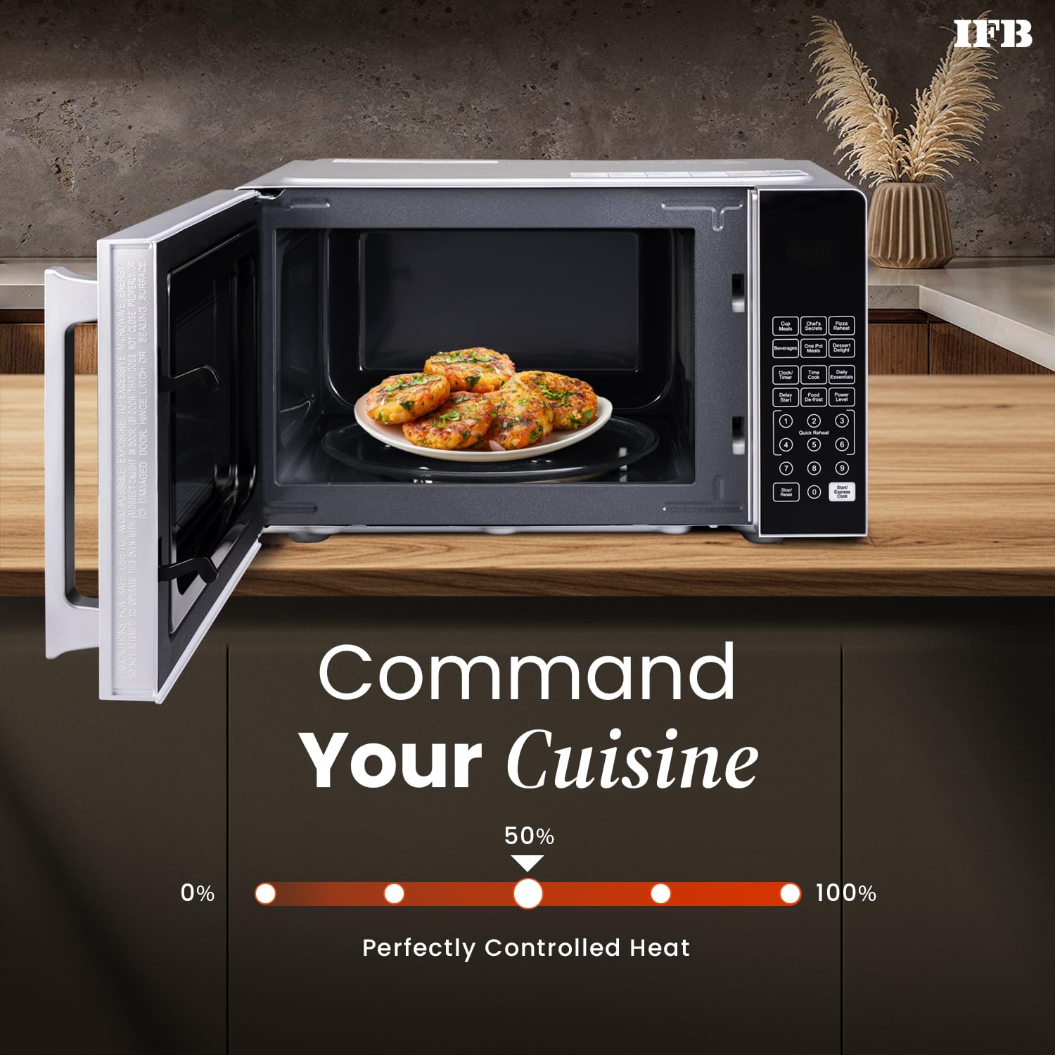 IFB 24L Solo Microwave Oven with 69 Auto Cook Menus (24PM2S, Silver, Mug Recipes, Steam Clean, Auto Reheat, Preset Timer, Power Save, Child Safety Lock, 10 Power Levels)