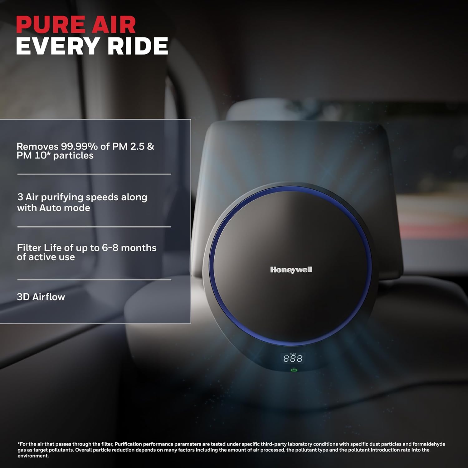 Honeywell New Launched Move Pure5 Car Air Purifier, 4-in-1 Filtration, HEPA filter, removes 99.99% of PM2.5 & PM10, odour, VOCs, dust, smoke, & harmful bacteria, 3XUSB ports, Compact & Easy Install Mahajan Electronics Online