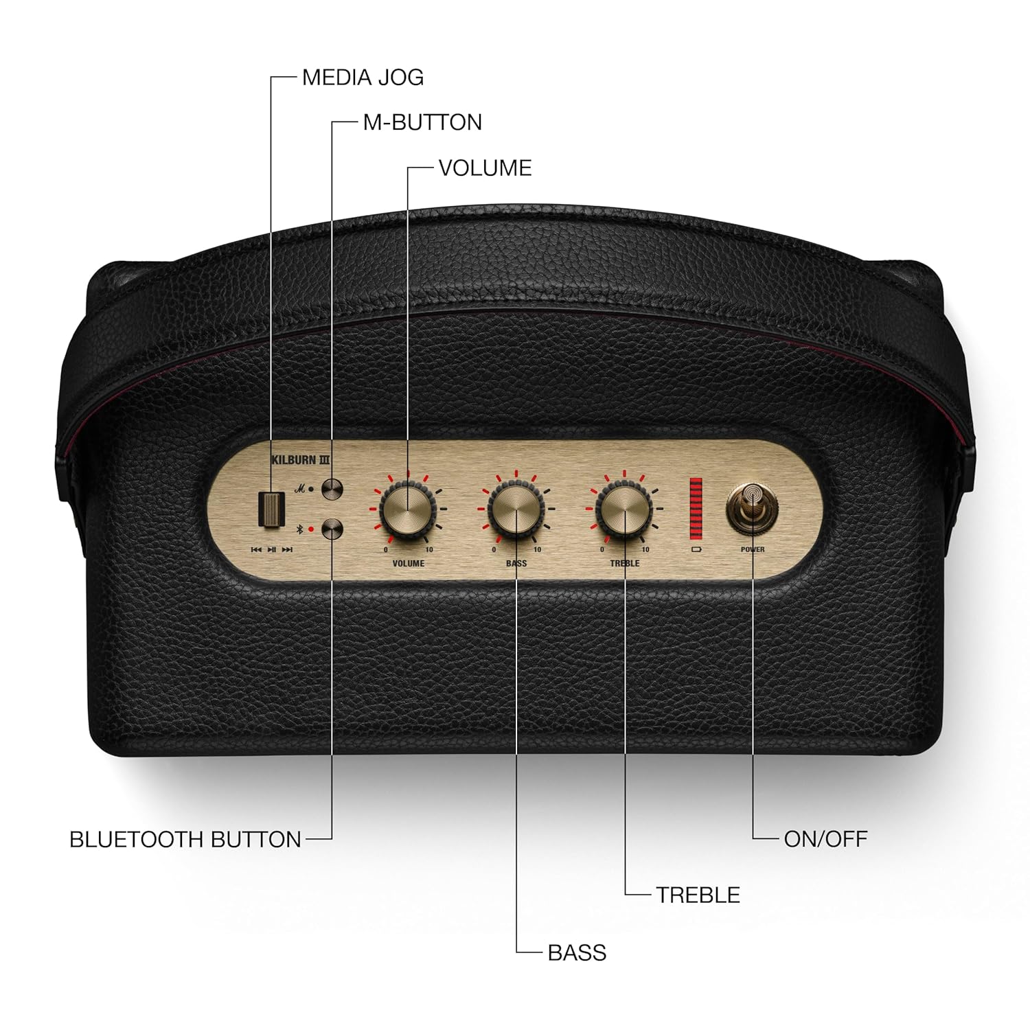 Marshall Kilburn III Portable Bluetooth Speaker with 50+ Hours of Portable Playtime, (360° Sound), Dust & Water-Resistant (IP54) – Black & Brass. Mahajan Electronics Online