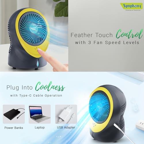 Symphony Buddy Mini Portable Tabletop Air Cooler for Home and Office with Whisper Quiet Operation and Touch Control (Yellow) Mahajan Electronics Online
